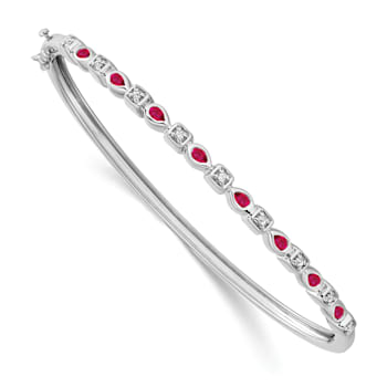 Rhodium Over 14k White Gold Ruby and Diamond Bangle