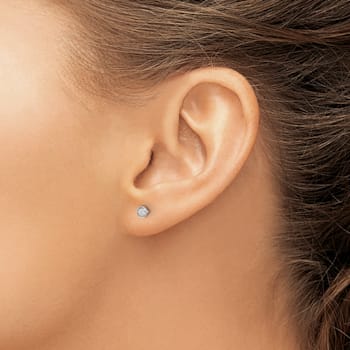 Rhodium Over 14K White Gold Polished Cubic Zirconia Bezel Post Earrings