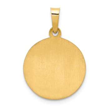 14K Yellow Gold Polished and Satin Our Guardian Angel Medal Hollow Pendant