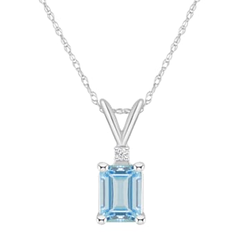 7x5mm Emerald Cut Aquamarine with Diamond Accent 14k White Gold Pendant
With Chain