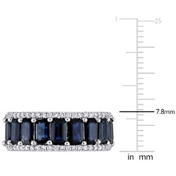 Blue Sapphire and Diamond 14K White Gold Ring 3.44ctw