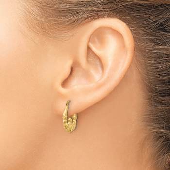14k Yellow Gold 11/16" Polished and Textured Claddagh Hoop Earrings