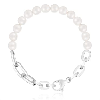 8-8.5mm White Cultured Freshwater Pearl Silver  Bracelet