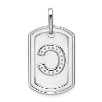Rhodium Over 14k White GoldDiamond Initial C Dog Tag Charm