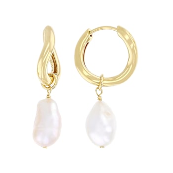 Freshwater Pearl Drop Earrings 10mm In 14K Gold Over Sterling Silver