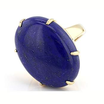 Lapis Lazuli Large Oval Solitaire Ring In 18K Gold Over Sterling Silver 25x18mm