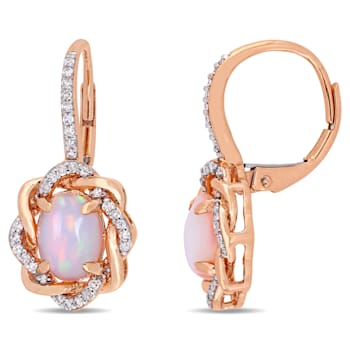 1.5ctw Blue Ethiopian Opal And 0.25ctw Diamond 10k Rose Gold Earrings