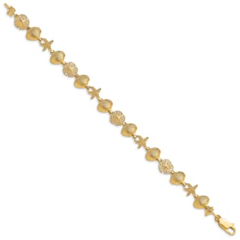 14k Yellow Gold Textured Sand Dolloar, Clam, Starfish Link Bracelet