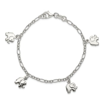 Sterling Silver Polished Elephants with 1-inch Extensions Children's Bracelet