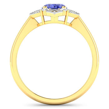 1.29ctw Violet Tanzanite and Diamond 14K Yellow Gold Halo Ring
