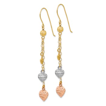 14K Yellow Gold, 14K White Gold and 14K Rose Gold Diamond-Cut Puff Heart
Dangle Earrings
