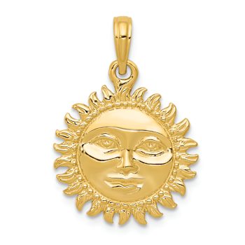 14k Yellow Gold 3D Solid Polished Reversible Sun Pendant