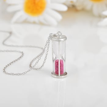Ruby Rhodium Over Sterling Silver Hourglass Sand Timer Pendant