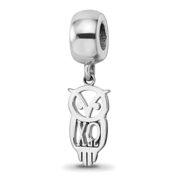Rhodium Over Sterling Silver LogoArt Chi Omega Owl Charm on Bead