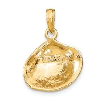 14k Yellow Gold Textured Medium Clam Shell Pendant