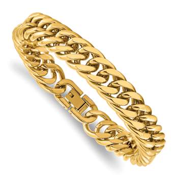 Yellow Ion Plated Stainless Steel Polished 12mm Heavy Curb Bracelet