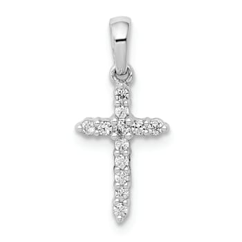 Rhodium Over 14K White Gold Polished Diamond Cross Pendant