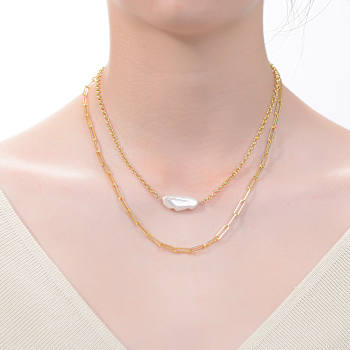 Pear Shape Freshwater Pearl Layered Necklace In 14K Gold Over Sterling Silver