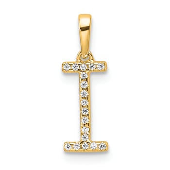 14k Yellow Gold Diamond Letter I Initial Pendant