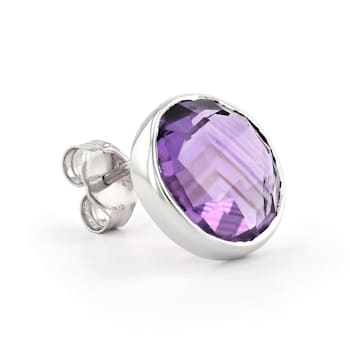 Purple Round Amethyst Sterling Silver Earrings 9ctw