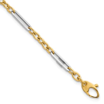 14K Two-Tone Oval and Paperclip Link 7.5 Inch Bracelet