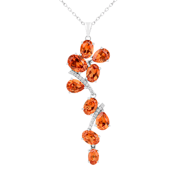 Peach Orange Lab Created Padparadscha Sapphire and CZ Rhodium Over
Silver Pendant Necklace