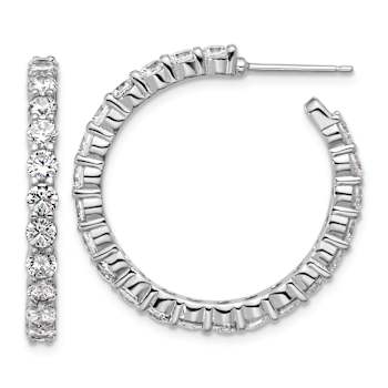 Rhodium Over Sterling Silver Polished Cubic Zirconia Post C-Hoop Earrings