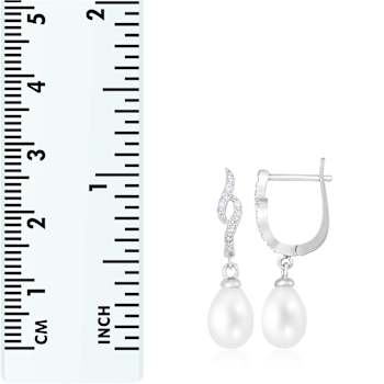 7-8mm White Cultured Freshwater Pearl and Cubic Zirconia Rhodium Over
Sterling Silver Earrings