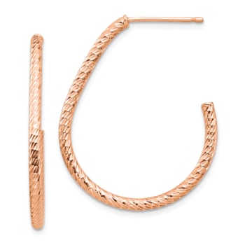 14k Rose Gold Polished and Diamond-Cut 1 3/16" J-Hoop Earrings