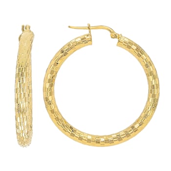 Mirror Faceted Hoop Earrings In 18K Gold Over Bronze