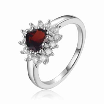 Heart Shape Garnet with White Topaz Accents Sterling Silver Ring, 1.30ctw