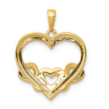 14K Yellow Gold .03ctw Diamond and Rhodium Heart with 3 Smaller Hearts Pendant