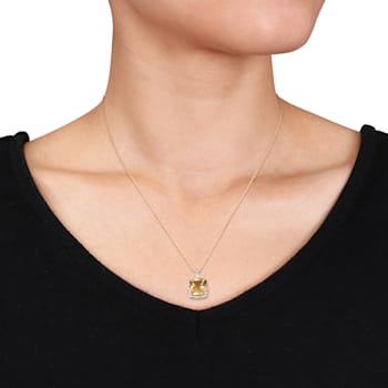 4ct Citrine And 0.10ctw Diamond 10k Yellow Gold Pendant With Chain