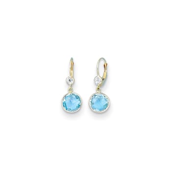 14K Yellow Gold Blue and White Topaz Leverback Dangle Earrings