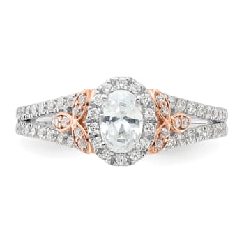 14K Two-tone Lab Grown Diamond Halo Engagement Ring 0.804ctw