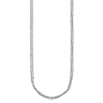 Rhodium Over 18K White Gold Diamond 3 Strand 18 Inch Necklace