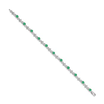 Rhodium Over 14k White Gold Diamond and Emerald Bracelet