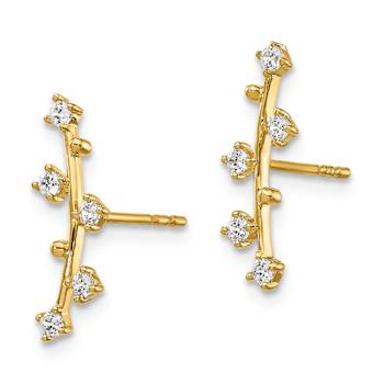 14k Yellow Gold Polished Bar Cubic Zirconia Stud Earrings