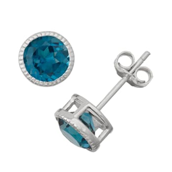 Round London Blue Topaz Sterling Silver Stud Earrings 1.80ctw