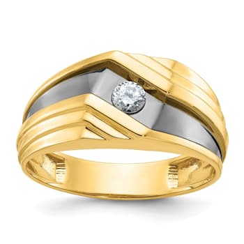 10K Yellow Gold with Black Rhodium Men's Polished and Grooved Diamond
Ring 0.15ctw