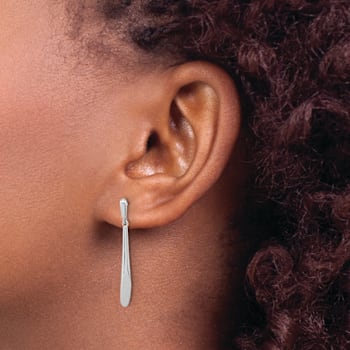 Rhodium Over Sterling Silver Polished Bar Dangle Post Earrings