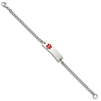 Stainless Steel Polished with Red Enamel 8.75-inch Medical ID Bracelet
