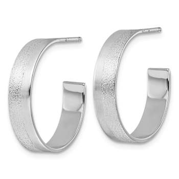 Rhodium Over Sterling Silver 7/8" Brushed C-Hoop Earrings