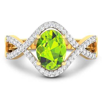 1.29ctw Green Peridot and Diamond 14K Yellow Gold Halo Ring