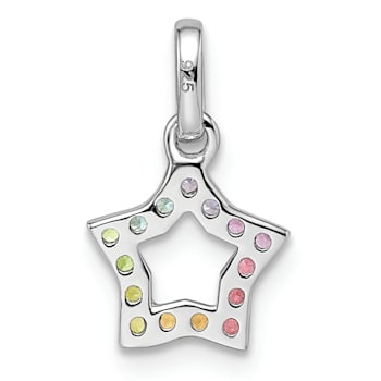 Rhodium Over Sterling Silver Rainbow Nano Crystal Star Pendant