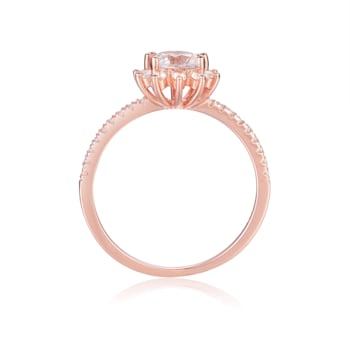 White Topaz 14K Rose Gold Over Sterling Silver Flower Design Ring, 1.42ctw