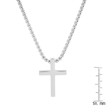 Men's Polished Cross Pendant With Chain In Stainless Steel