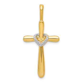 14K Yellow Gold Diamond Cross with Heart Pendant 0.009ctw