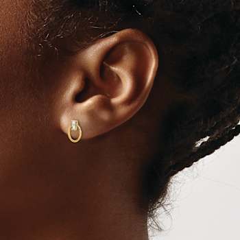 14k Yellow Gold Polished Cubic Zirconia Oval Stud Earrings