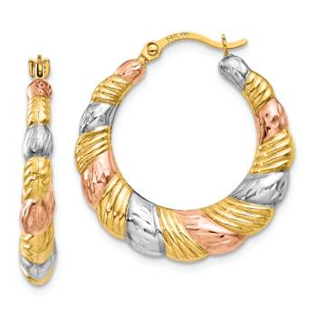 14k Yellow Gold and Rhodium Over 14k Yellow Gold 7/16" Scalloped
Hoop Earrings